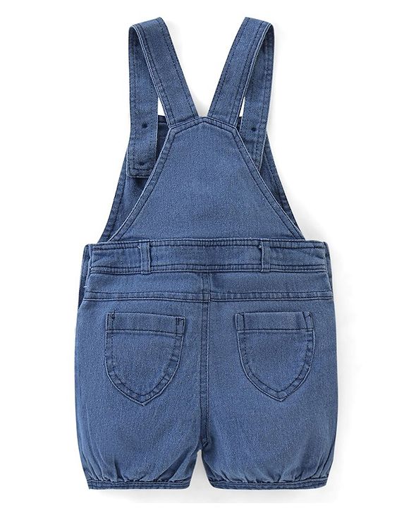 Babyhug Cotton Knit Dungaree with Cap Sleeves Inner Tee Floral Print - Pink & Blue