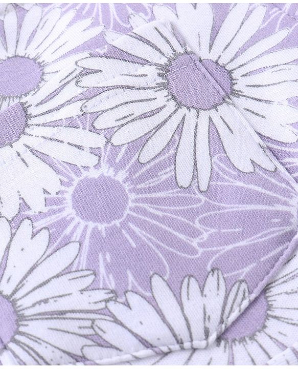 Babyhug 100% Cotton Knit Floral Print Dungaree with Half Sleeves Inner Tee - White & Lilac