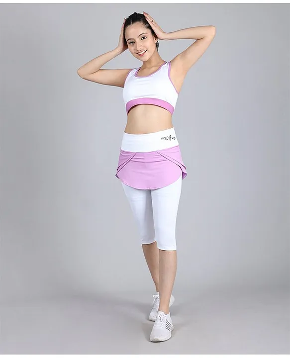 Dchica Full Coverage Racer Back Sports Bra & Tights With Skirt Attached Set  Purple & White Online in India, Buy at Best Price from  -  13758211