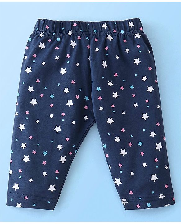 Babyhug Cotton Lycra Three Fourth Leggings Dot & Star Print Pack of 3 - Blue Pink & Peach