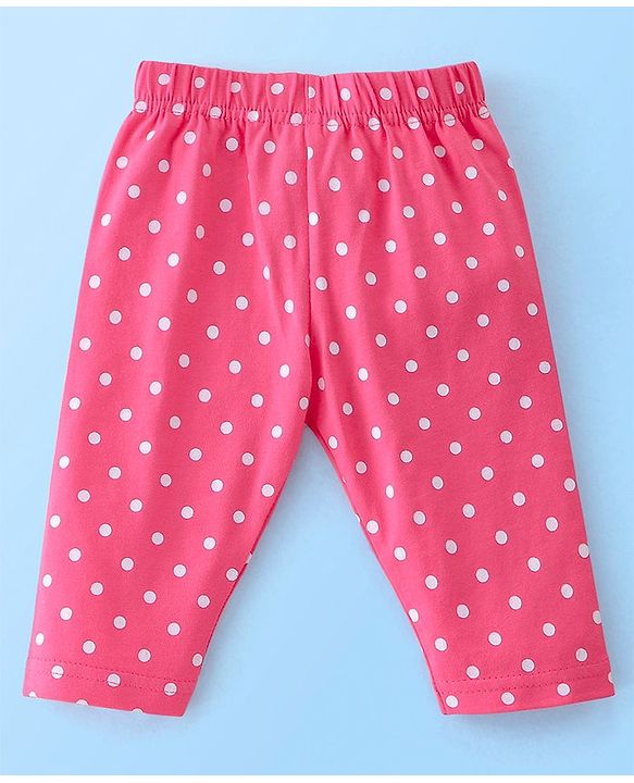 Babyhug Cotton Lycra Three Fourth Leggings Dot & Star Print Pack of 3 - Blue Pink & Peach