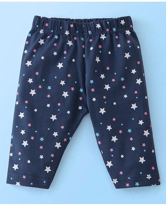 Babyhug Cotton Lycra Three Fourth Leggings Dot & Star Print Pack of 3 - Blue Pink & Peach