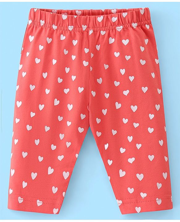 Babyhug Cotton Lycra Three Fourth Length Leggings Heart & Floral Print Pack Of 3- Red White & Blue