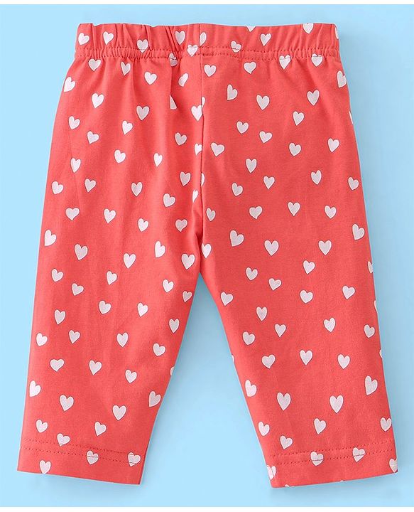 Babyhug Cotton Lycra Three Fourth Length Leggings Heart & Floral Print Pack Of 3- Red White & Blue