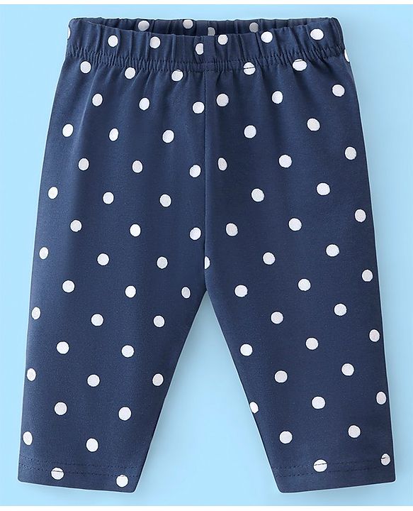 Babyhug Cotton Lycra Three Fourth Length Leggings Heart & Floral Print Pack Of 3- Red White & Blue