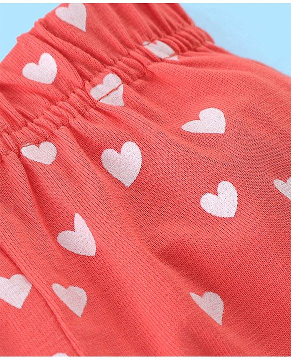 Babyhug Cotton Lycra Three Fourth Length Leggings Heart & Floral Print Pack Of 3- Red White & Blue