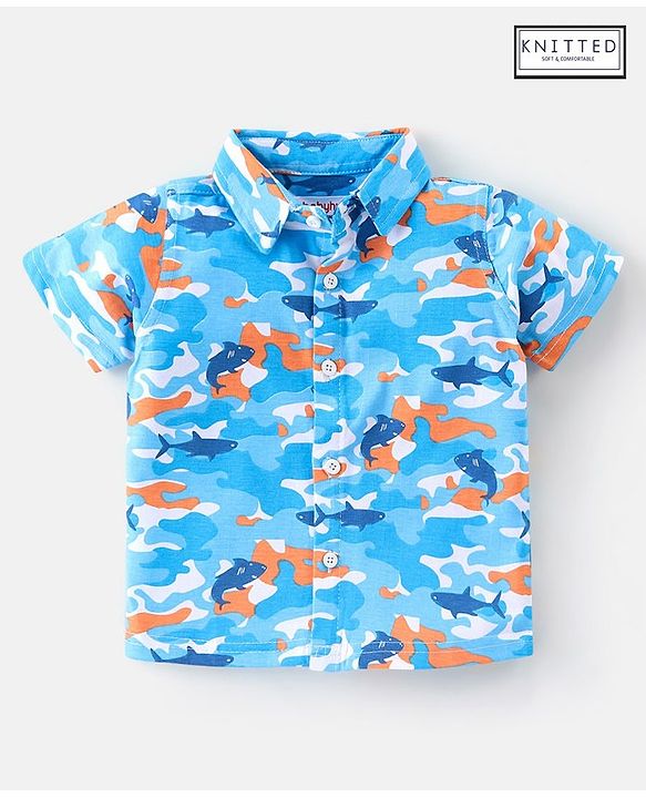 Babyhug 100% Cotton Half Sleeves Shirt Shark Print- Blue
