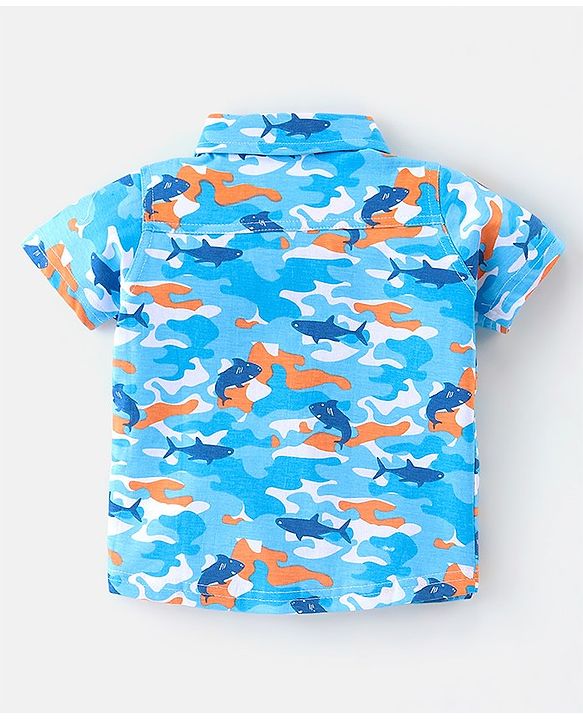 Babyhug 100% Cotton Half Sleeves Shirt Shark Print- Blue