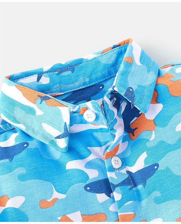 Babyhug 100% Cotton Half Sleeves Shirt Shark Print- Blue