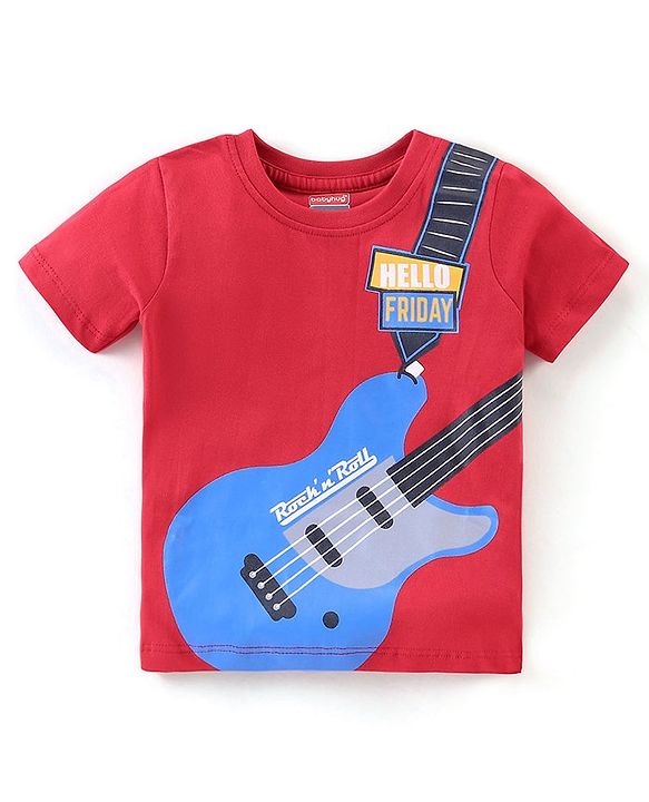 Babyhug Cotton Knit Half Sleeves Night Suit Guitar Print - Red