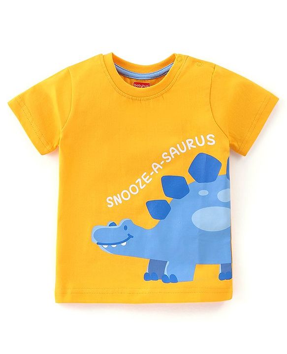 Babyhug Cotton Knit Half Sleeves Night Suit Dino Print - Blue & Yellow