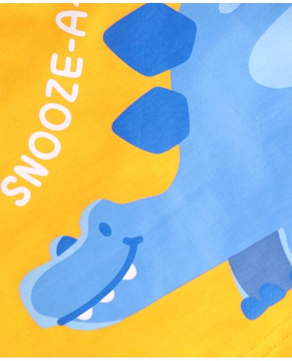 Babyhug Cotton Knit Half Sleeves Night Suit Dino Print - Blue & Yellow