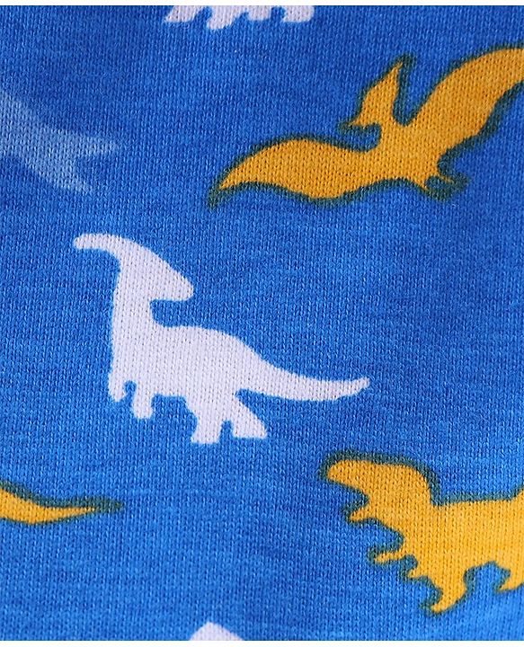 Babyhug Cotton Knit Half Sleeves Night Suit Dino Print - Blue & Yellow