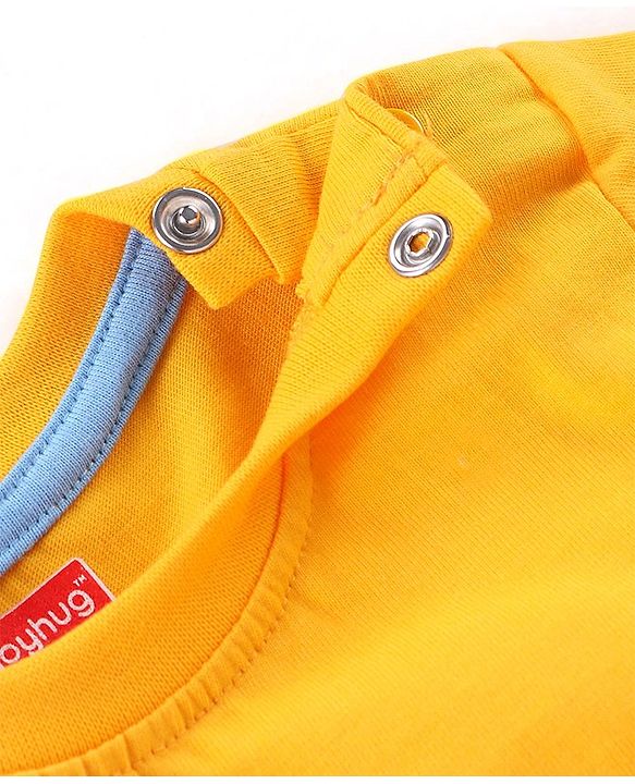 Babyhug Cotton Knit Half Sleeves Night Suit Dino Print - Blue & Yellow