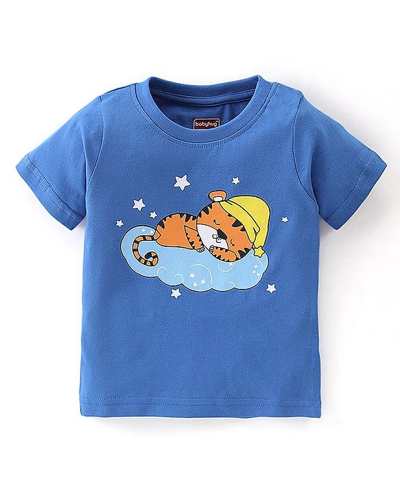 Babyhug Cotton Knit Half Sleeves Night Suit with Star Print - Blue