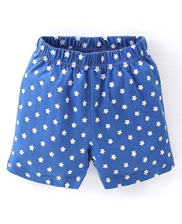 Babyhug Cotton Knit Half Sleeves Night Suit with Star Print - Blue