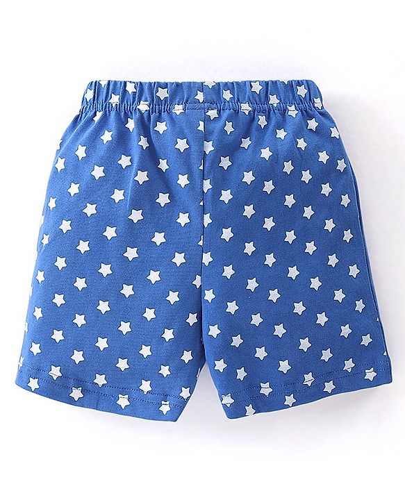 Babyhug Cotton Knit Half Sleeves Night Suit with Star Print - Blue