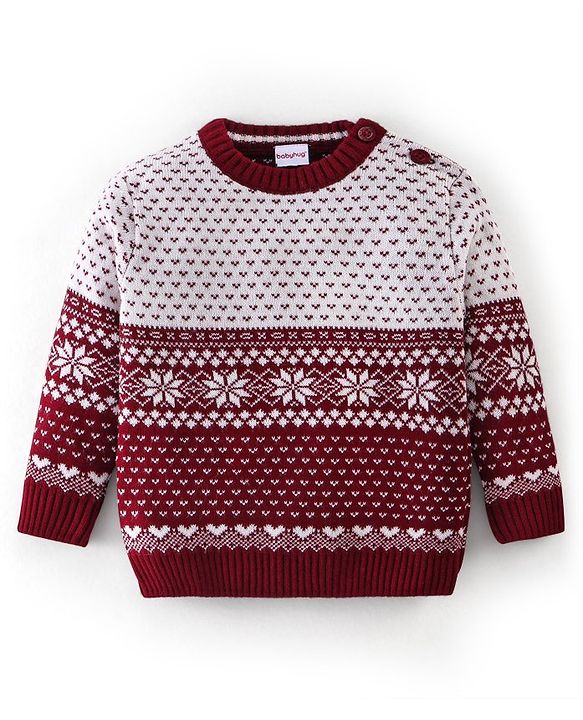 Babyhug Knit Full Sleeves Sweater Set Damask Design - Maroon