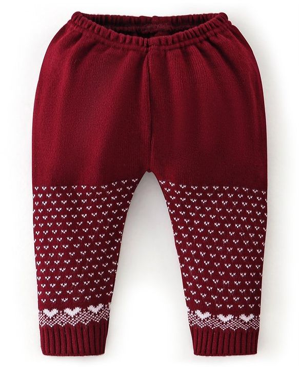 Babyhug Knit Full Sleeves Sweater Set Damask Design - Maroon