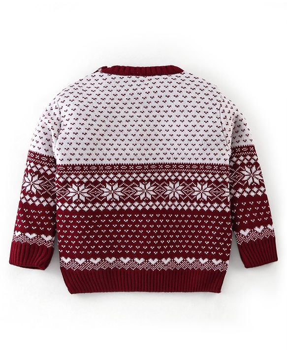 Babyhug Knit Full Sleeves Sweater Set Damask Design - Maroon