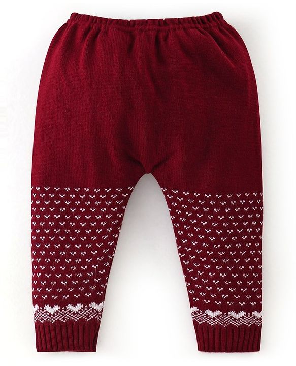 Babyhug Knit Full Sleeves Sweater Set Damask Design - Maroon