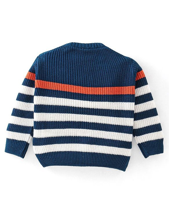 Babyhug Full Sleeves Sweater Set Striped - Navy Blue