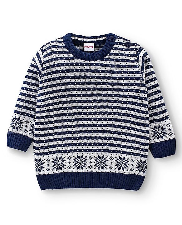 Babyhug Full Sleeves Striped Sweater with Pants Set - Navy Blue