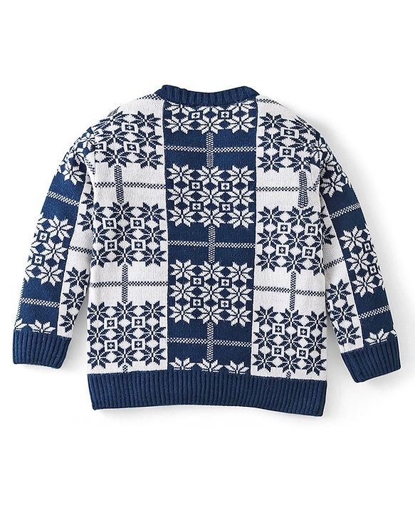 Babyhug Knit Full Sleeves Sweater Set Snowflakes Design - Navy Blue