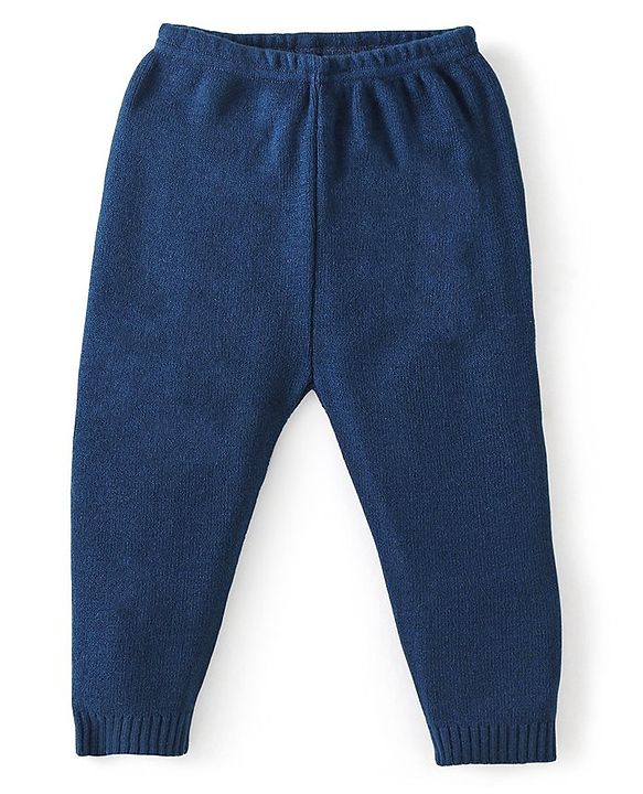 Babyhug Knit Full Sleeves Sweater Set Snowflakes Design - Navy Blue