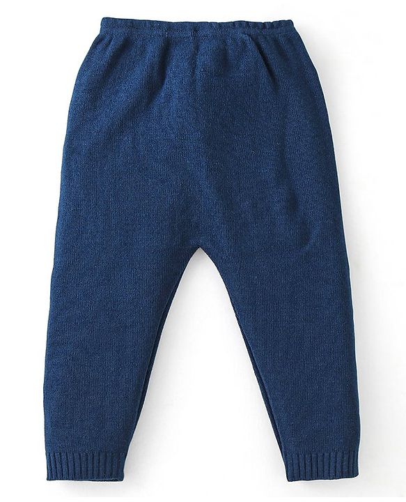 Babyhug Knit Full Sleeves Sweater Set Snowflakes Design - Navy Blue