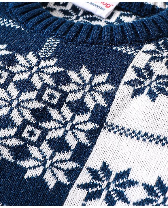 Babyhug Knit Full Sleeves Sweater Set Snowflakes Design - Navy Blue