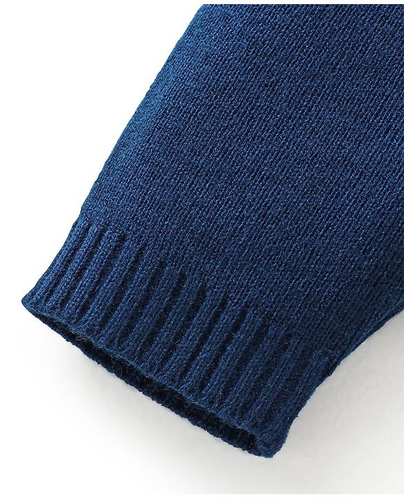 Babyhug Knit Full Sleeves Sweater Set Snowflakes Design - Navy Blue