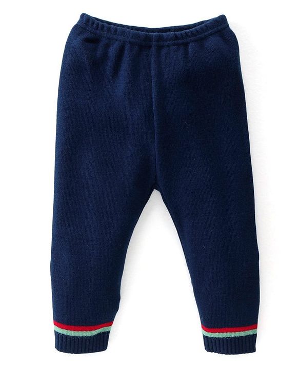 Babyhug Knitted Full Sleeves Striped Sweater Set - Navy