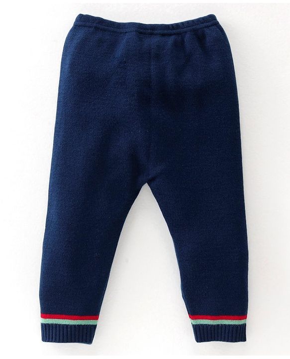Babyhug Knitted Full Sleeves Striped Sweater Set - Navy