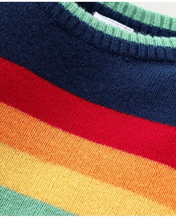 Babyhug Knitted Full Sleeves Striped Sweater Set - Navy