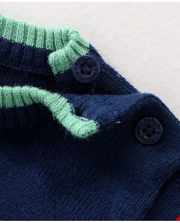 Babyhug Knitted Full Sleeves Striped Sweater Set - Navy