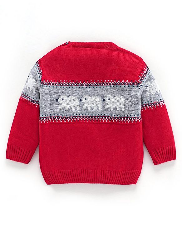 Babyhug Knit Full Sleeves Sweater Set Animal Design - Red
