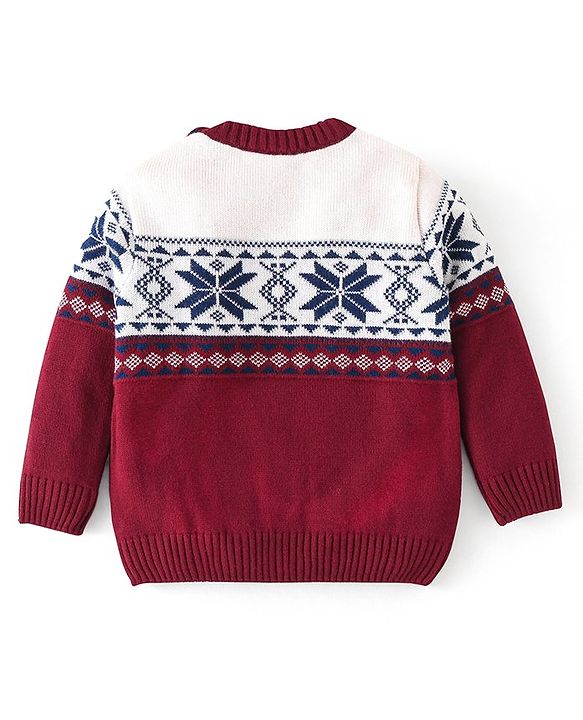 Babyhug Knit Full Sleeves Sweater Set Damask Design - Maroon