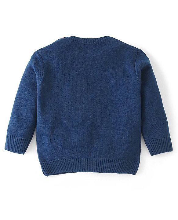 Babyhug Knit Full Sleeves Sweater Set Argyl Design - Navy Blue