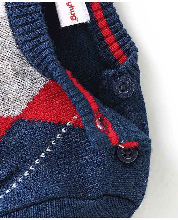 Babyhug Knit Full Sleeves Sweater Set Argyl Design - Navy Blue