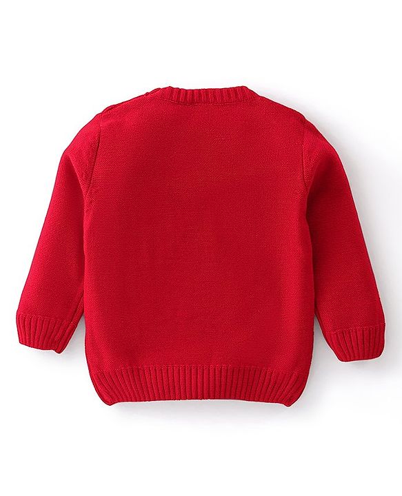 Babyhug Knitted Full Sleeves Santa Claus Design Sweater & Pajama Set - Red