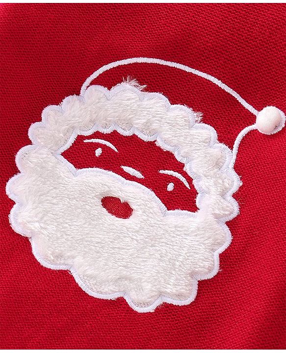 Babyhug Knitted Full Sleeves Santa Claus Design Sweater & Pajama Set - Red