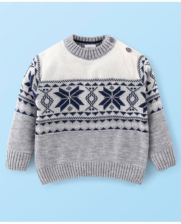 Babyhug Cotton Knit Full Sleeves Sweater Set Cable Knit Design- Grey