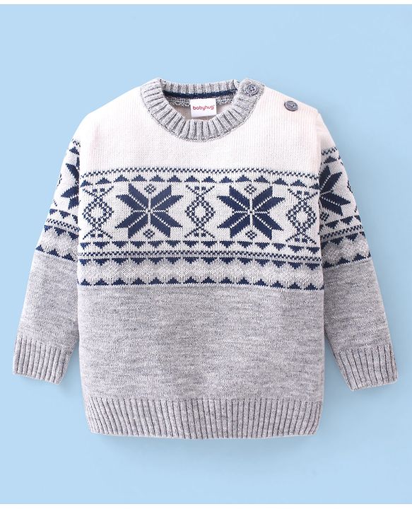 Babyhug Cotton Knit Full Sleeves Sweater Set Cable Knit Design- Grey