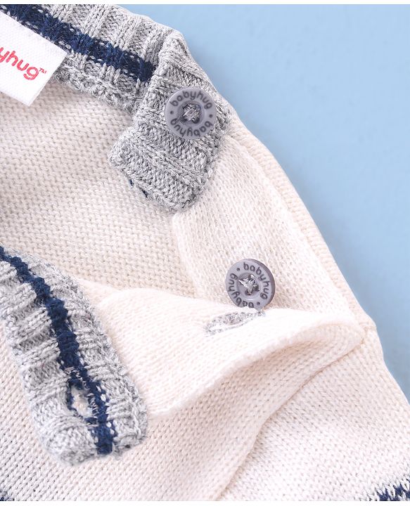 Babyhug Cotton Knit Full Sleeves Sweater Set Cable Knit Design- Grey