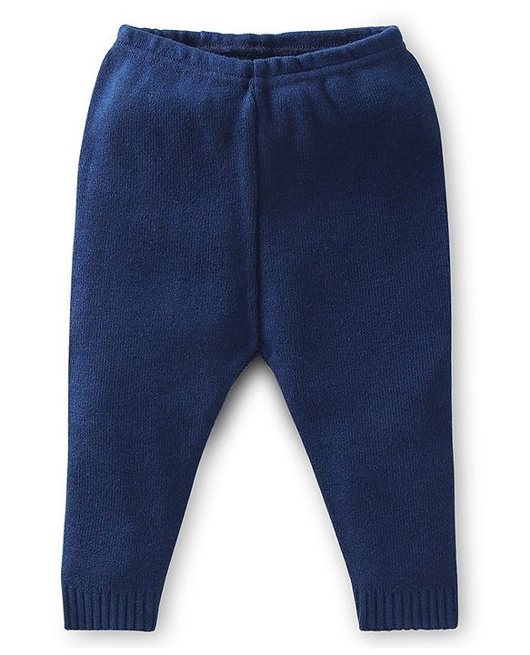 Babyhug Knitted Full Sleeves Striped Sweater & Pajama Set - Navy Blue