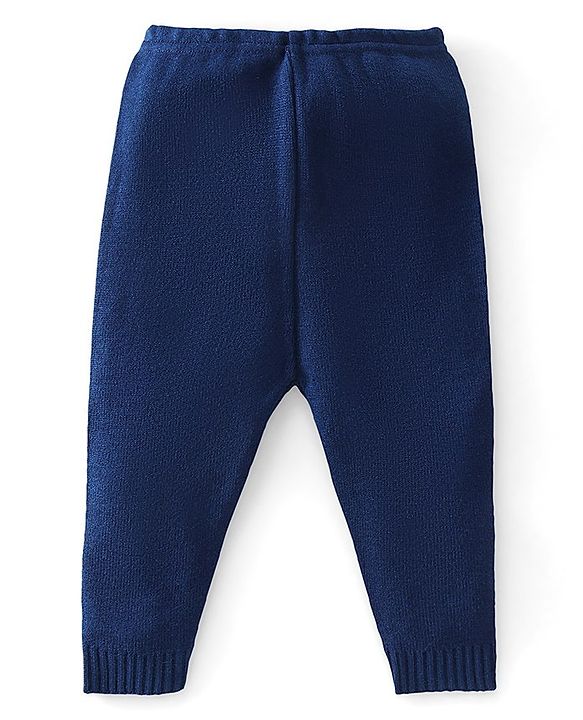 Babyhug Knitted Full Sleeves Striped Sweater & Pajama Set - Navy Blue