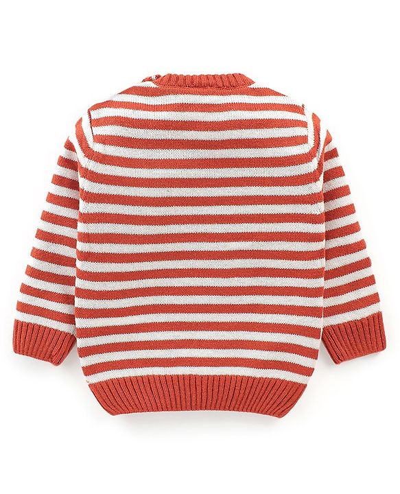 Babyhug Knit Full Sleeves Sweater Set With Text Embroidery - Orange & White