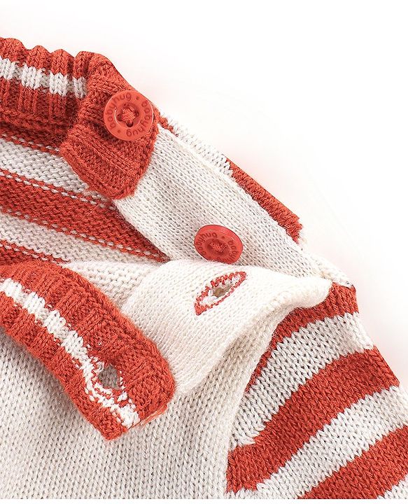 Babyhug Knit Full Sleeves Sweater Set With Text Embroidery - Orange & White