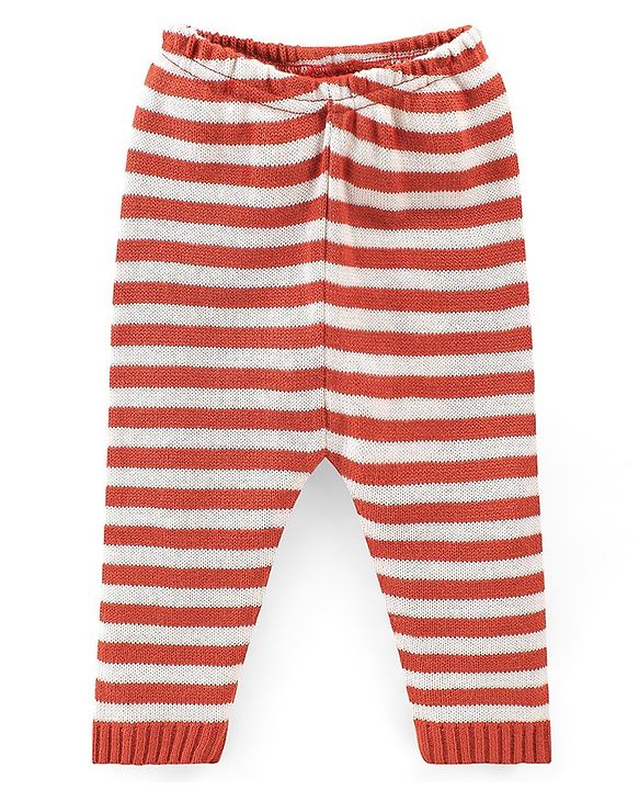 Babyhug Knit Full Sleeves Sweater Set With Text Embroidery - Orange & White